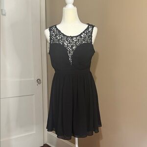 Elegant Black Lace Detail Mini Dress